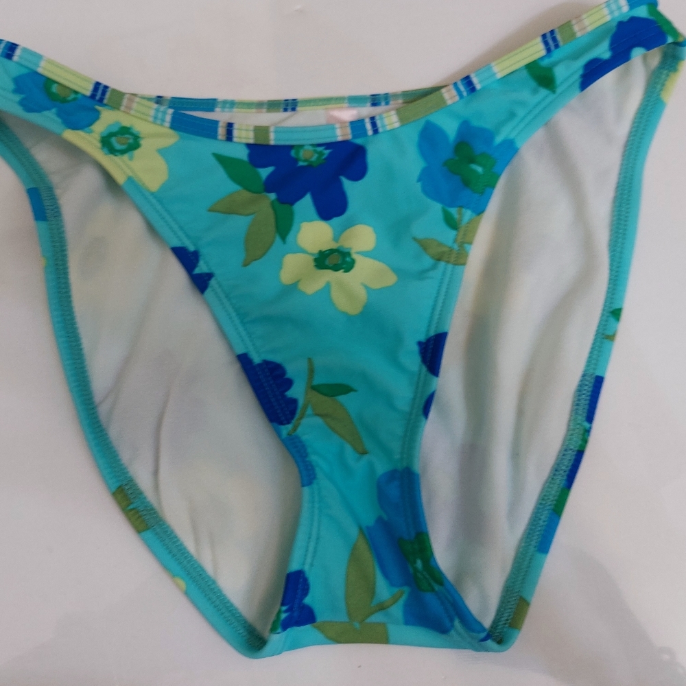 Victoria's Secret Bikini Bottom Aqua Teal Blue  Green Floral Size Medium